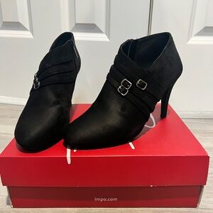 Impo - Chic Black Heeled Ankle Boots with Buckle Detail